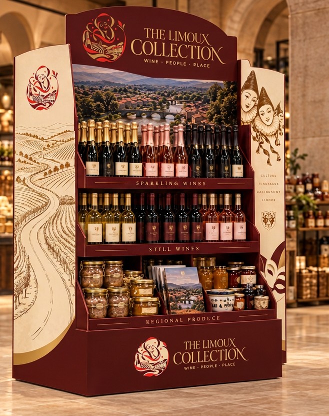 Visuel de concept du présentoir autonome bordeaux de vins et d’épicerie de la Collection